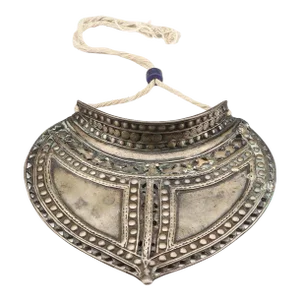 Antique Early 20th Century Collar Bib Silver Plated Bronze Metal South India Tribal Primitive Collier Choker Necklace