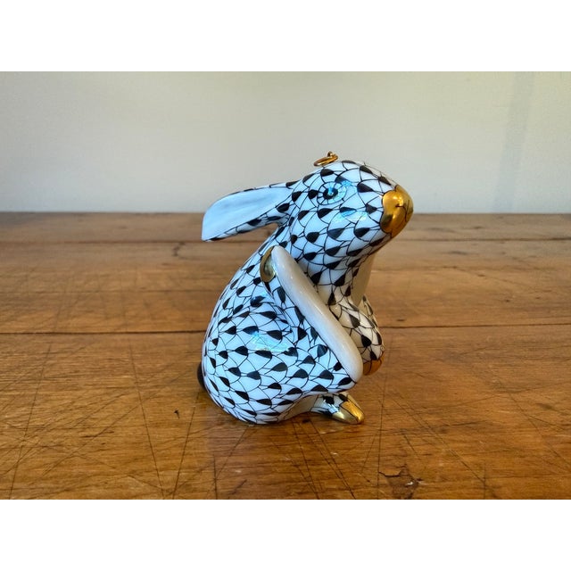 Herend "Scratching" Black Fishnet Bunny Rabbit 1st Edition Ornament. In mint condition While an ornament, it could just as...