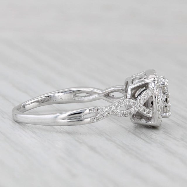 Modern 0.57ctw Round Diamond Halo Engagement Ring 14k White Gold Size 10 For Sale - Image 3 of 9