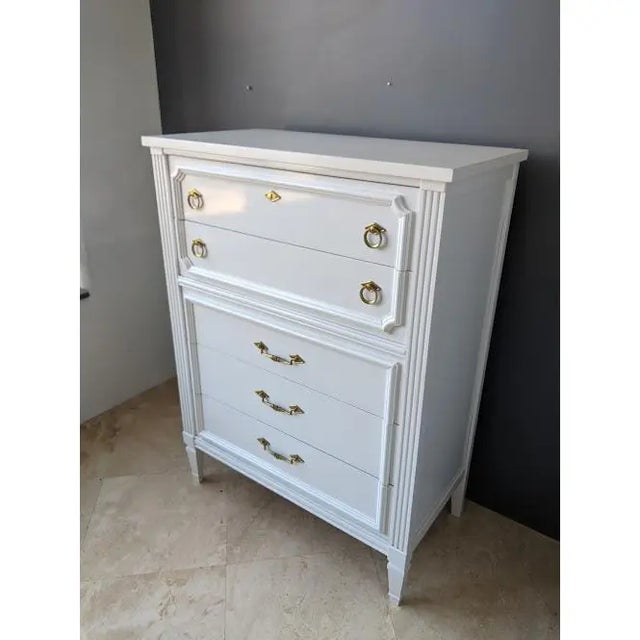 1960s French Provincial White Gloss Highboy Dresser Chairish