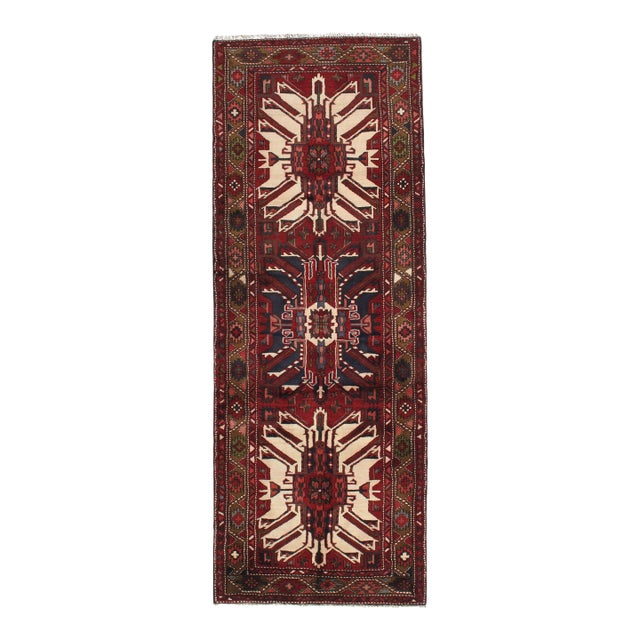 Vintage Hand-Knotted Persian Karadja Heriz Runner 3'7" X 9'8" For Sale