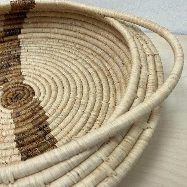Extra Large Basket Woven Raffia With Handles Shallow For Sale - Image 4 of 6