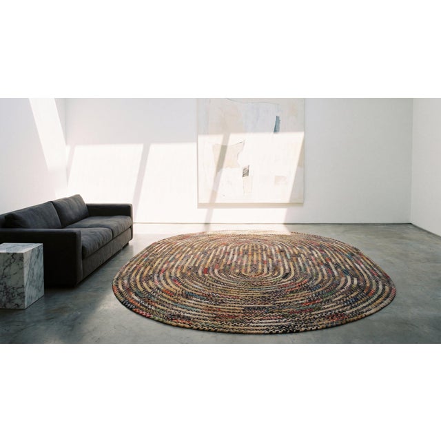 Textile 1930s Soft Colorful Abstract Antique American Braided Rug 6'3" X 9' Cotton Wool Carpet For Sale - Image 7 of 9