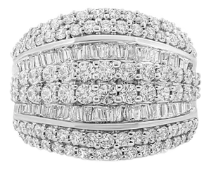 .925 Sterling Silver 2.00 Cttw Round and Baguette-Cut Diamond Cluster Ring H-I Color, I1-I2 Clarity) - Size 8