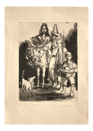 Spanish Family - Original Etching by Pere Créixams - 20th Century 20th Century