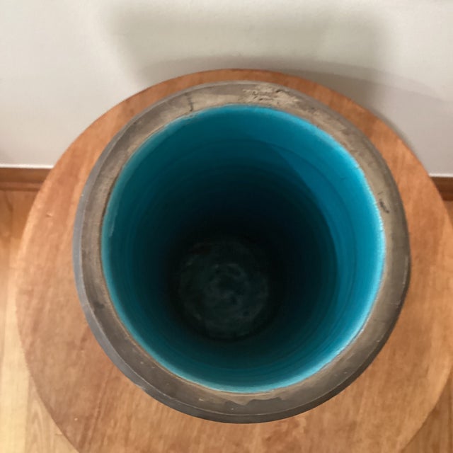 Mid 20th Century Rare Mid Century Modern Art Pottery Numbered Cylindrical Vase W/Hand Carved Geometric Disign by R. M. Italy For Sale - Image 5 of 12