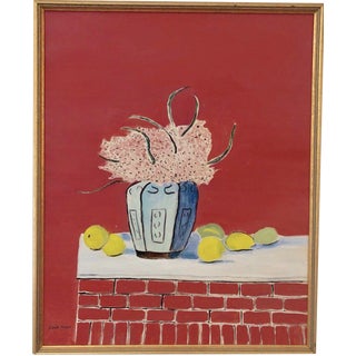 “Lemons, Mimosa and Vase" Homage to Matisse Framed Acrylic Painting by Jodie Biddle For Sale