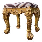 Mid 20th Century Hollywood Regency Giltwood Stool With Figural Carved Legs and Ralph Lauren Zebra Upholstery For Sale