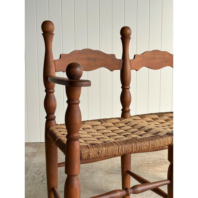 Vintage Double Bench With Woven Cord Seat, C. 1950 For Sale - Image 9 of 18