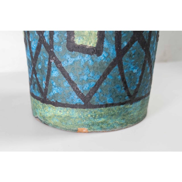 Mid-Century Italian Lava Glaze Art Pottery Vase With Geometric Design, Bitossi For Sale - Image 9 of 11