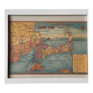 Vintage Pictorial Map of Cape Cod – Framed Mid-Century Lithograph For Sale