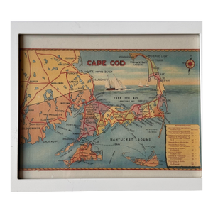 Vintage Pictorial Map of Cape Cod – Framed Mid-Century Lithograph
