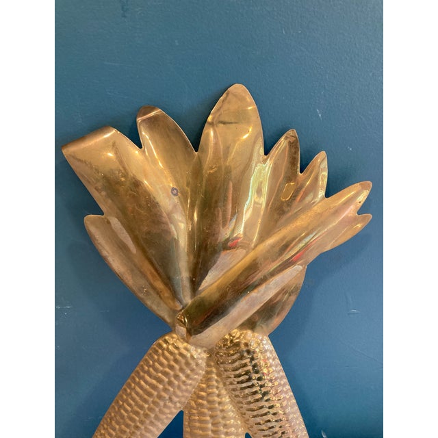 Vintage Solid Brass Corn Wall Hanging For Sale - Image 4 of 6
