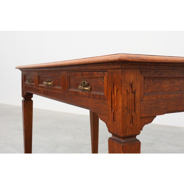 Brown Art Deco Carved Oak Table with Copper Details, Belgium, 1920s For Sale - Image 8 of 13