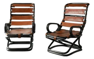 Set of Bamboo Armchairs with Leather Strap Seats by Tito Agnoli, Italy, 1960s
