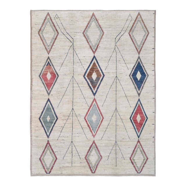 Modern Hand Knotted Wool Rug For Sale