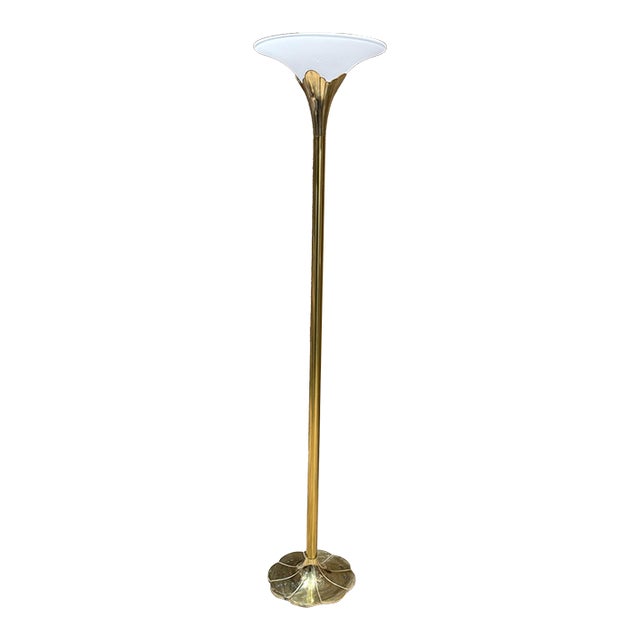 Mid Century Modern Stiffel Tulip Torchiere Brass Floor Lamp Chicago For Sale