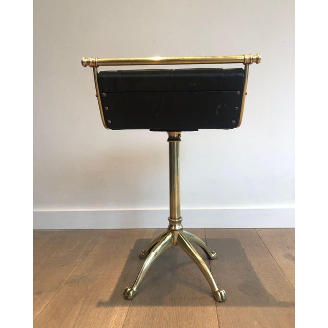 1940s Brass Stool with Claw Feet and Leather Seat For Sale - Image 6 of 12