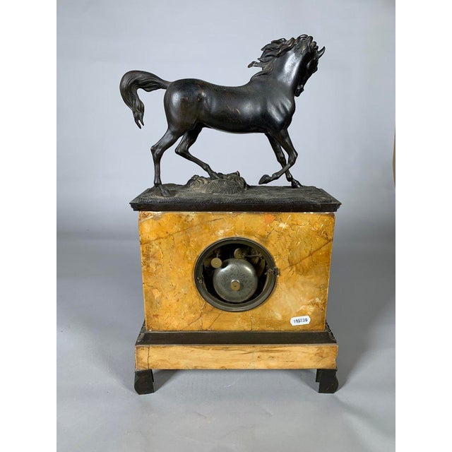Charles X style horse clock in Siena yellow marble, 19th century Restoration For Sale - Image 4 of 5