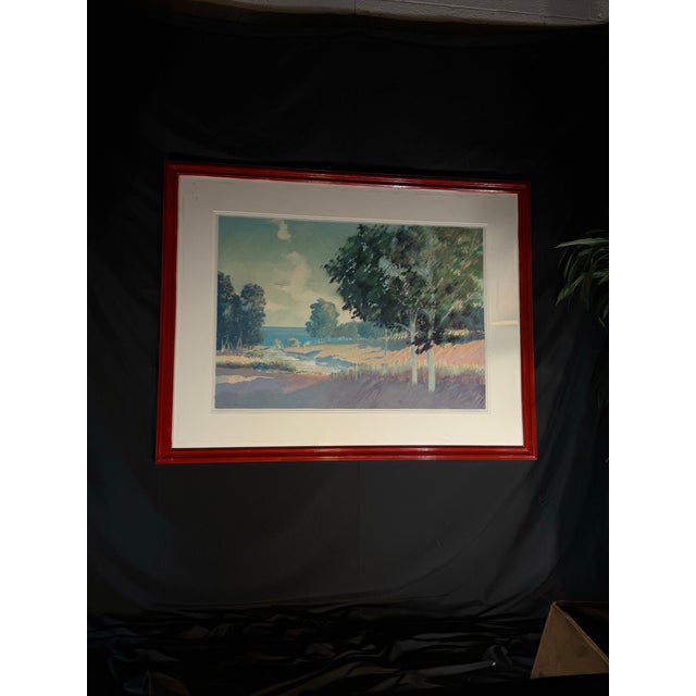 Early 21st Century Coastal Countryside Landscape Print in Red Frame For Sale - Image 4 of 9