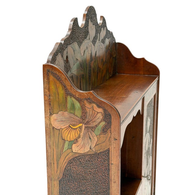 Wood Aesthetic Movement Wall Cabinet with Hand-Painted Floral in Walnut, 1890s For Sale - Image 7 of 14