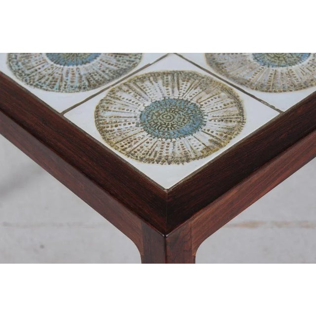 1960s Danish Modern Square Coffee Table in Dark Wood with Royal Copenhagen Tiles by Kari Christensen, 1960s For Sale - Image 5 of 8