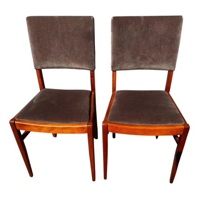 Mid 20th Century Pair of Swedish Velour Upholstered Teak Dining Side Chairs For Sale