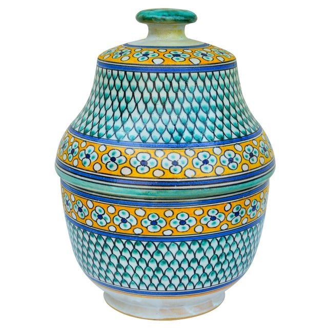 Late 20th Century Moroccan Polychrome Ceramic Lidded Bowl For Sale - Image 4 of 4