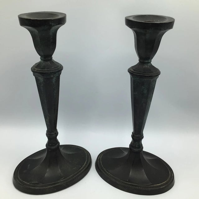 Bronze Georgian Style Candle Holders - A Pair For Sale - Image 13 of 13