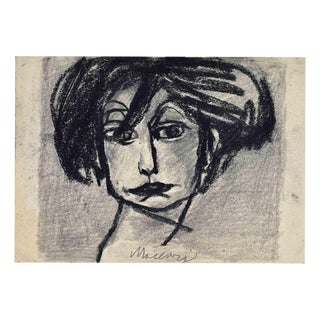 Mino Maccari, Portrait of Woman, Mid-20th Century, Charcoal on Paper For Sale