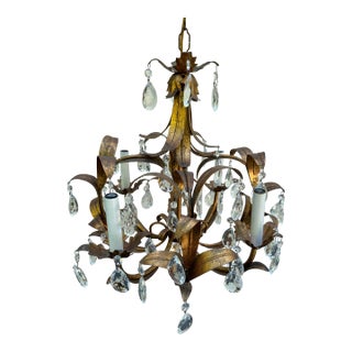 Vintage Four Arm Gold Gilt Italian Chandelier For Sale