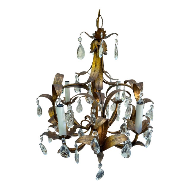 Vintage Four Arm Gold Gilt Italian Chandelier For Sale