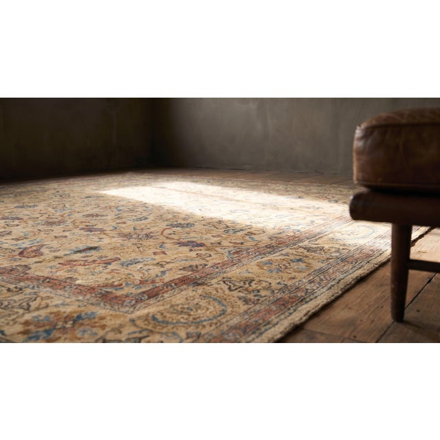 Textile 1890s Tan Khaki Floral Hand Knotted Antique Persian Sultanabad Rug 8'6" X 8'10" Wool Carpet For Sale - Image 7 of 8