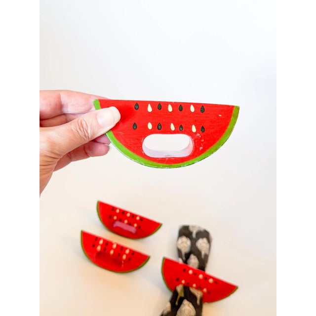 Late 20th Century Vintage Folk Art Watermelon Napkin Rings For Sale - Image 5 of 13