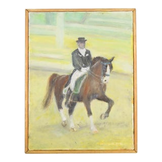 Vintage Swedish Dressage Equestrian Horse Oil Painting, Framed For Sale