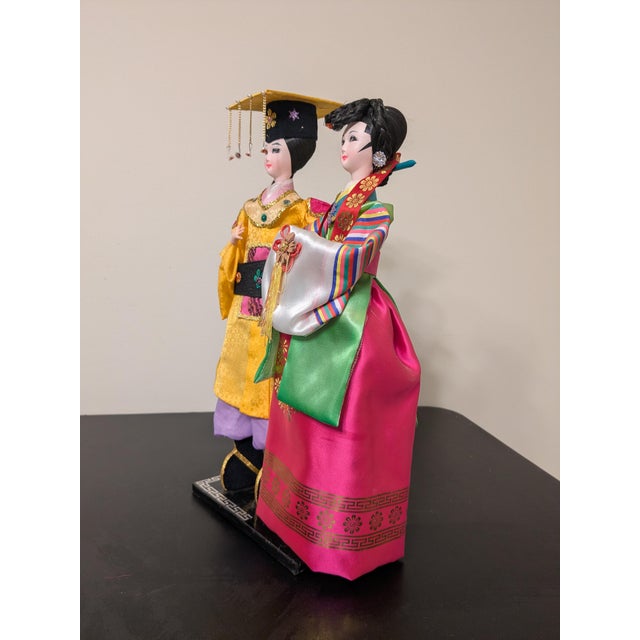 Vintage Korean Wedding Dolls in Glass & Wooden Case For Sale In Saint Louis - Image 6 of 10