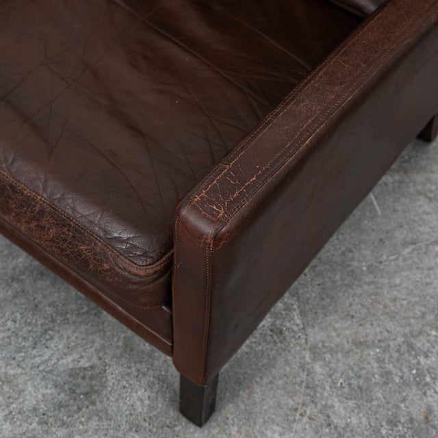 Brown Mid Century Danish Modern Lounge Chair Wingback Brown Leather High Back Seat MCM For Sale - Image 8 of 11