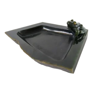 Early 20th Century Art Deco Spinach Green Nephrite Jade Ashtray With Frog