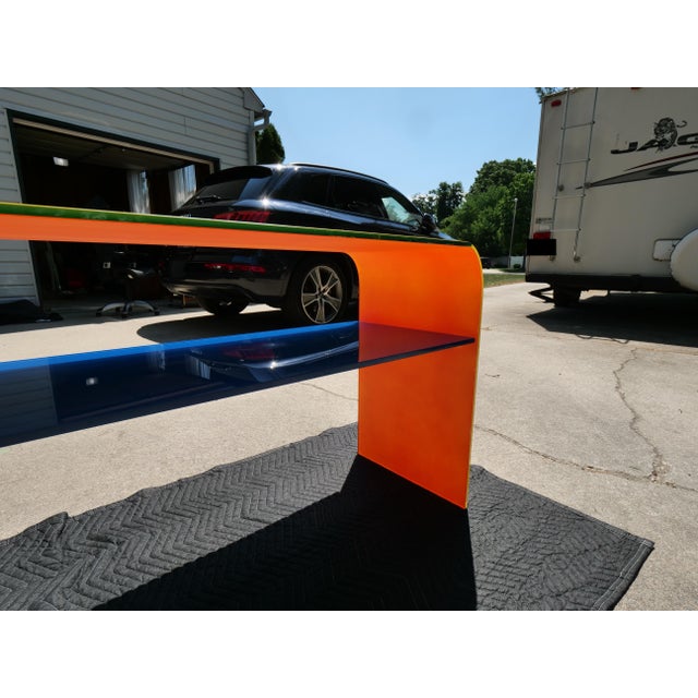 Superstudio 1990s Postmodern Multi-Color Glass Waterfall Console Table With Removable Shelf For Sale - Image 4 of 9