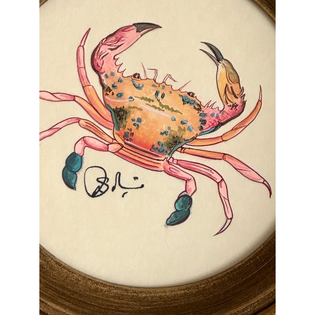 American Original Hand-Painted Crab Painting Framed in a Vintage Italian Frame For Sale - Image 3 of 3