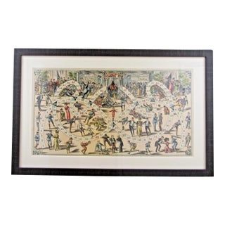 Rare Jeu Du Skating Rink (Game of Goose) French 1900 Game Framed Poster For Sale