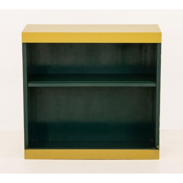 Martin Feinman for Multiplex Modern Mustard Painted Wood Bookshelf, with green painted interior and two shelves, "Modern...