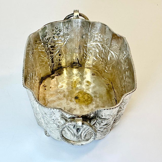 Late 19th C Antique Hollywood Regency Boho Chic Hand Wrought Hammered Silverplate Planter. For Sale - Image 14 of 15