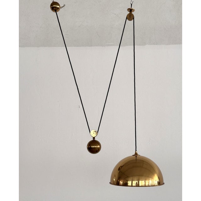 Vintage Brass Adjustable Pendant with Rotary Wheels and Counterweight by Florian Schulz, 1970s For Sale - Image 11 of 18