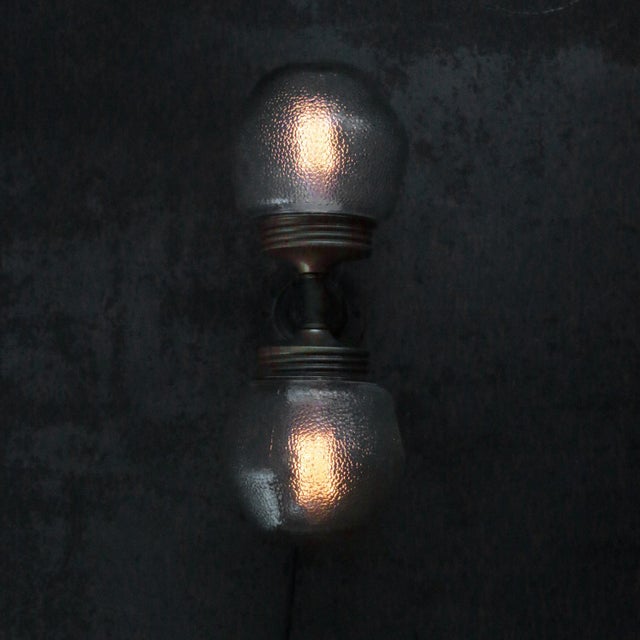 Double vintage brass and cast iron sconce wall lamp Brass top with frosted glass 2x E27/E26 Up to 250V (Europe/UK...