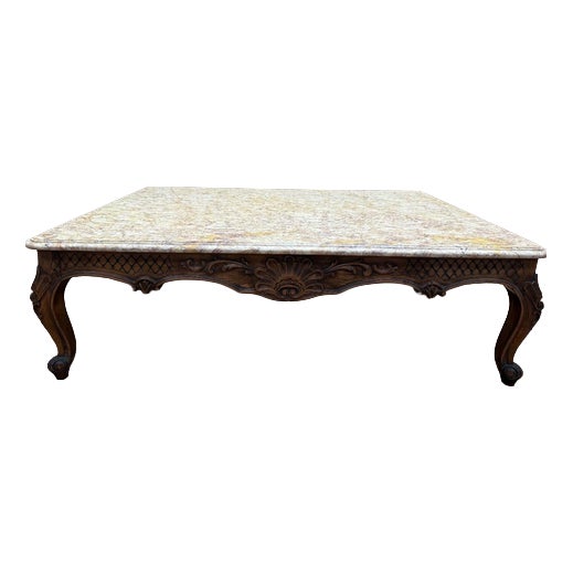 Louis XV Style Coffee Table with Marble For Sale