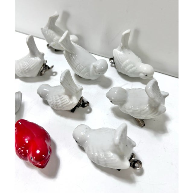 Traditional Vintage Ceramic Clip-on Bird Ornaments – Mid Century Tree Decorations, Set of 9 For Sale - Image 3 of 7