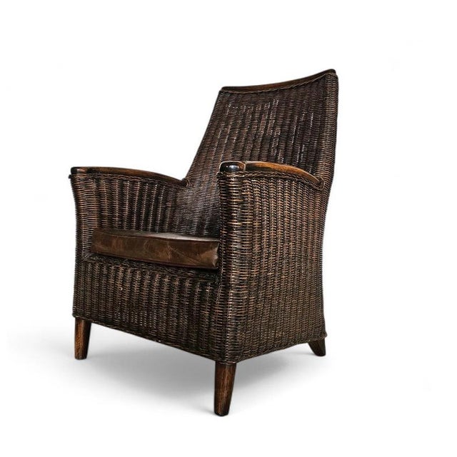 Rattan Armchair with Wooden Armrests and Leather Seat, 1960s For Sale - Image 16 of 16