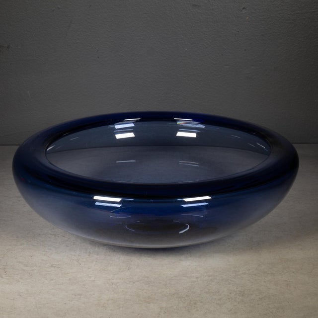 ABOUT An original hand-blown sapphire blue glass bowl designed and signed by the renowned Danish glassblower Per Lütken...