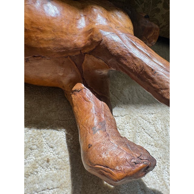 Animal Skin Vintage Large Handcrafted Leather Lion Sculpture, 23” For Sale - Image 7 of 9